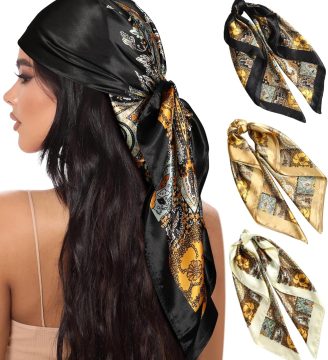 35” Large Square Satin Head Scarf - 3Pcs Satin Hair Scarves Silk Bandana Scarf Headscarf Silk Feeling Scarf for Women