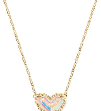 Gold Heart Necklace For Women,14k Gold Plated Heart Synthetic Gemstone Pendant Dainty Gold Necklace Delicate Box Gold Womens Non Tarnish Jewelry Valentine's Day Birthday Gifts For Women Her Y2k Accessories