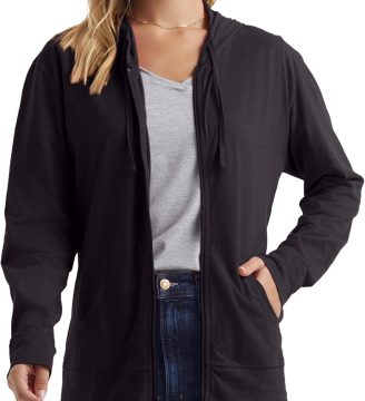 Women’s Slub Knit Full-Zip Hoodie, Textured Cotton Zip-Up T-Shirt Hoodie for Women