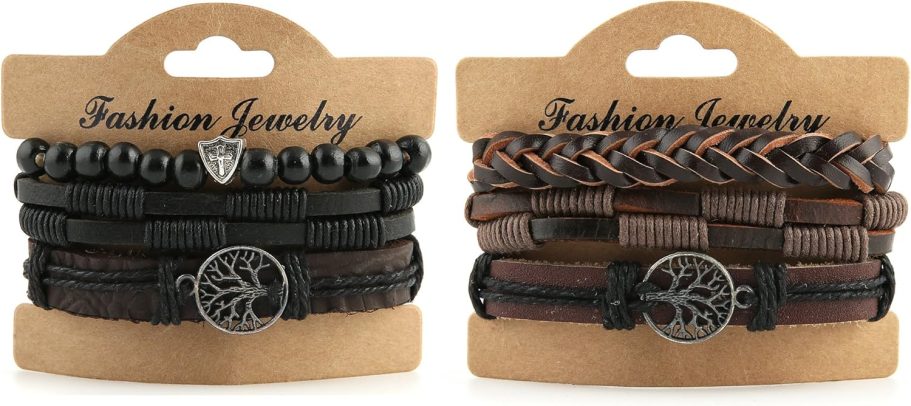 Genuine Leather Tree of life Bracelets Men Women, Tiger Eye Natural Stone Lava Rock Beads Ethnic Tribal Elastic Bracelets Wristbands - Image 2