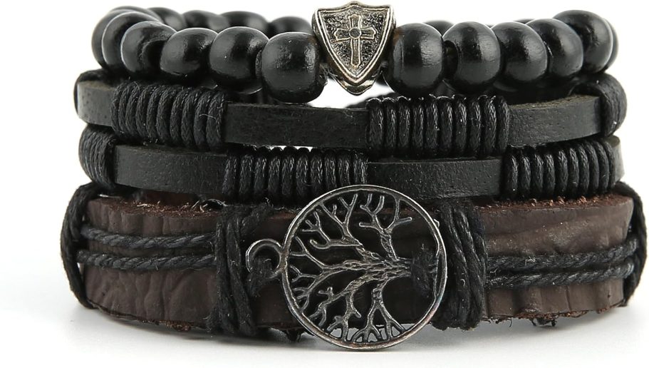 Genuine Leather Tree of life Bracelets Men Women, Tiger Eye Natural Stone Lava Rock Beads Ethnic Tribal Elastic Bracelets Wristbands - Image 4