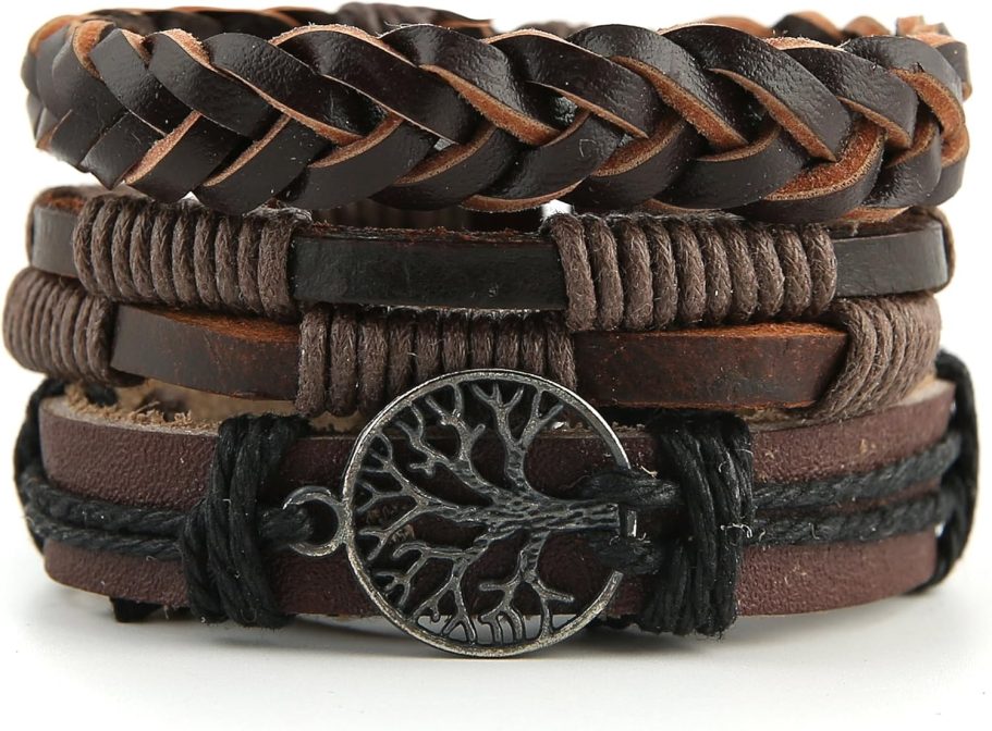 Genuine Leather Tree of life Bracelets Men Women, Tiger Eye Natural Stone Lava Rock Beads Ethnic Tribal Elastic Bracelets Wristbands - Image 5
