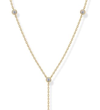 14K Gold Plated Drop Lariat Chain for Women - Gold Cubic Zirconia Long Necklace - Station Star Layered Beaded Y Necklace